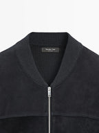 Wool and suede leather blend bomber jacket