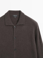 100% wool knit cardigan with polo collar