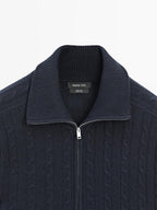 100% wool cable-knit zip-up cardigan