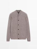 100% wool high neck knit cardigan