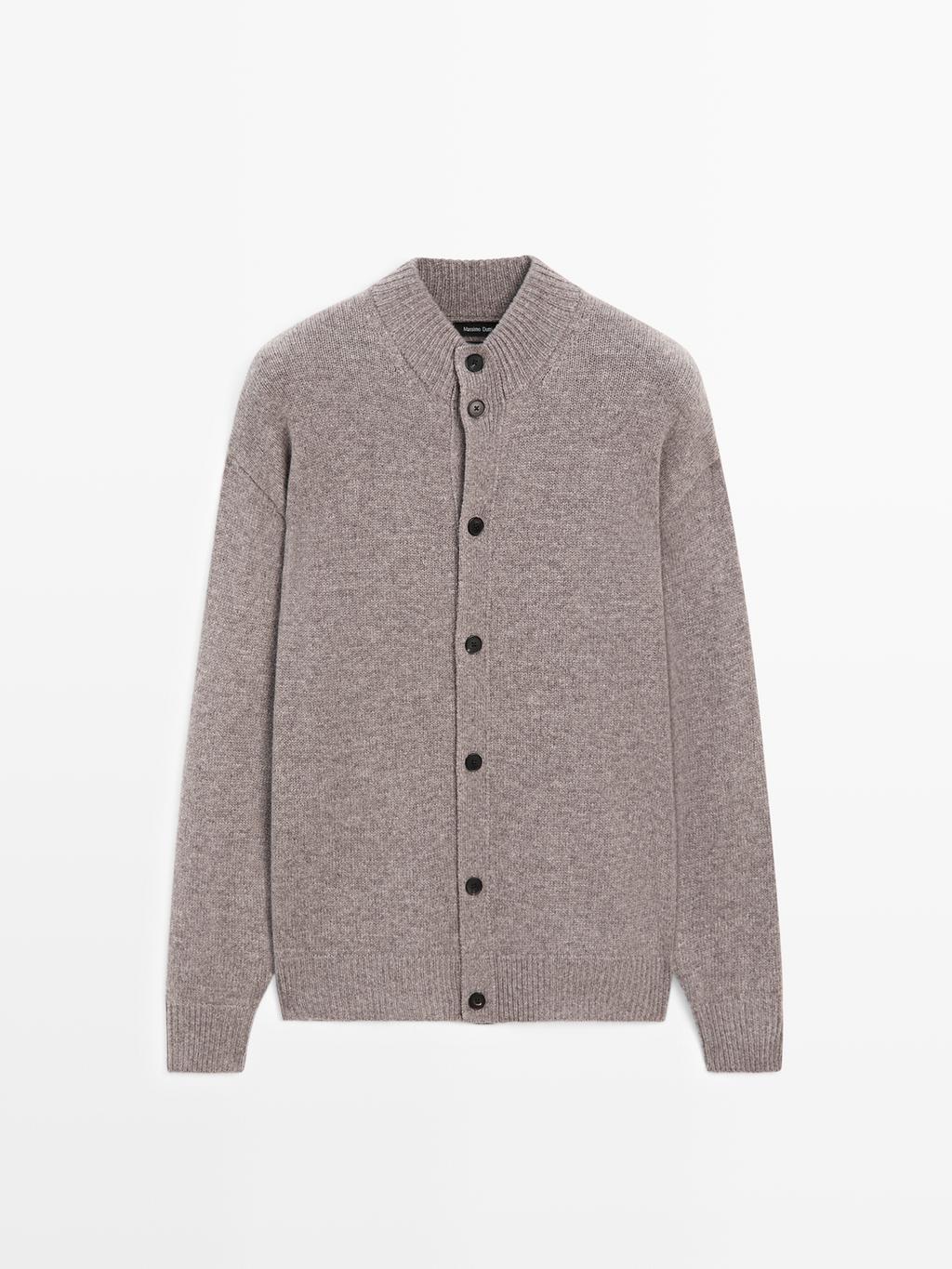 100% wool high neck knit cardigan