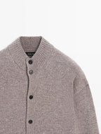 100% wool high neck knit cardigan
