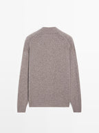 100% wool high neck knit cardigan