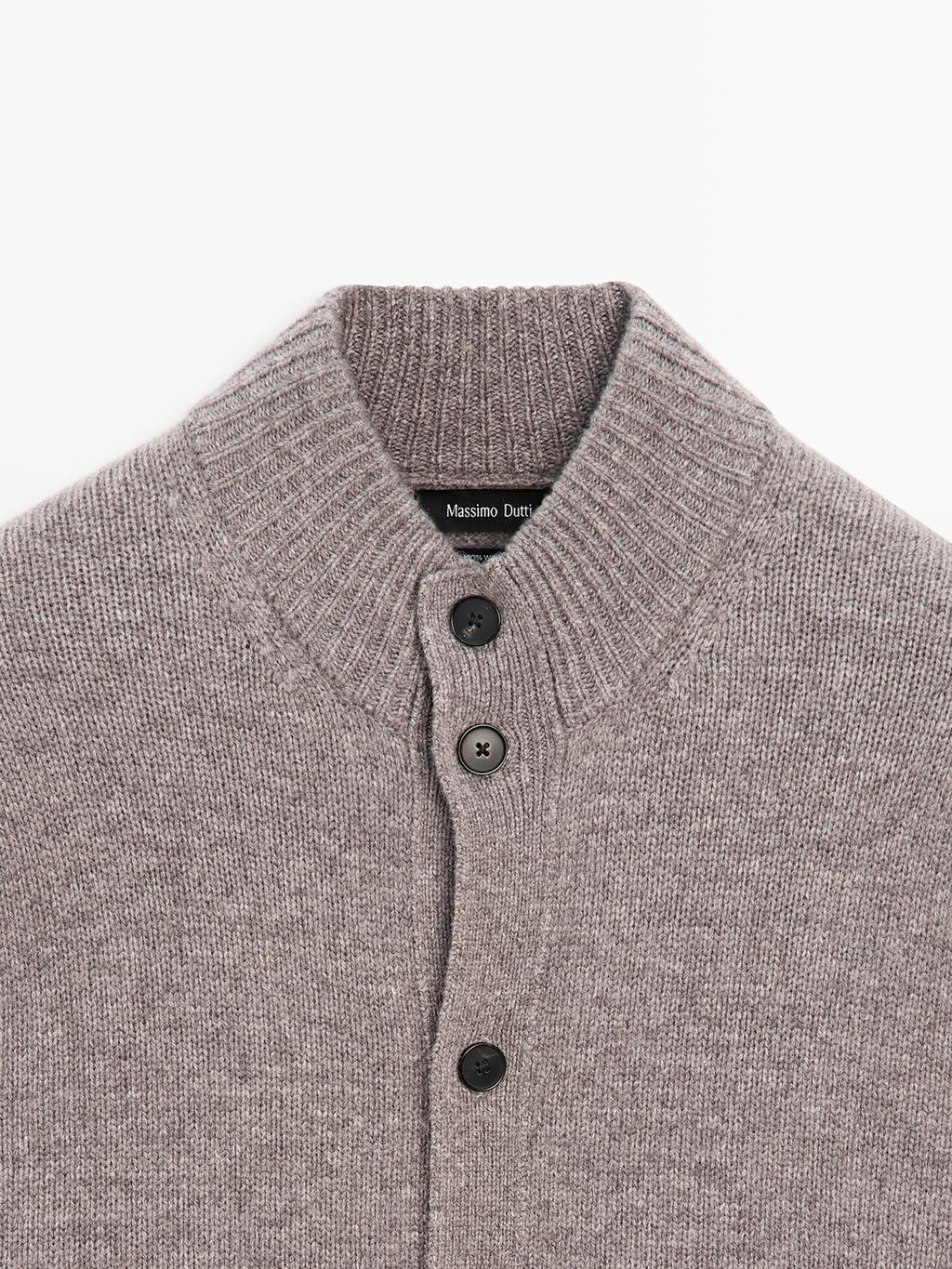 100% wool high neck knit cardigan