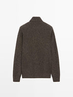 100% wool mouline knit sweater with high neck