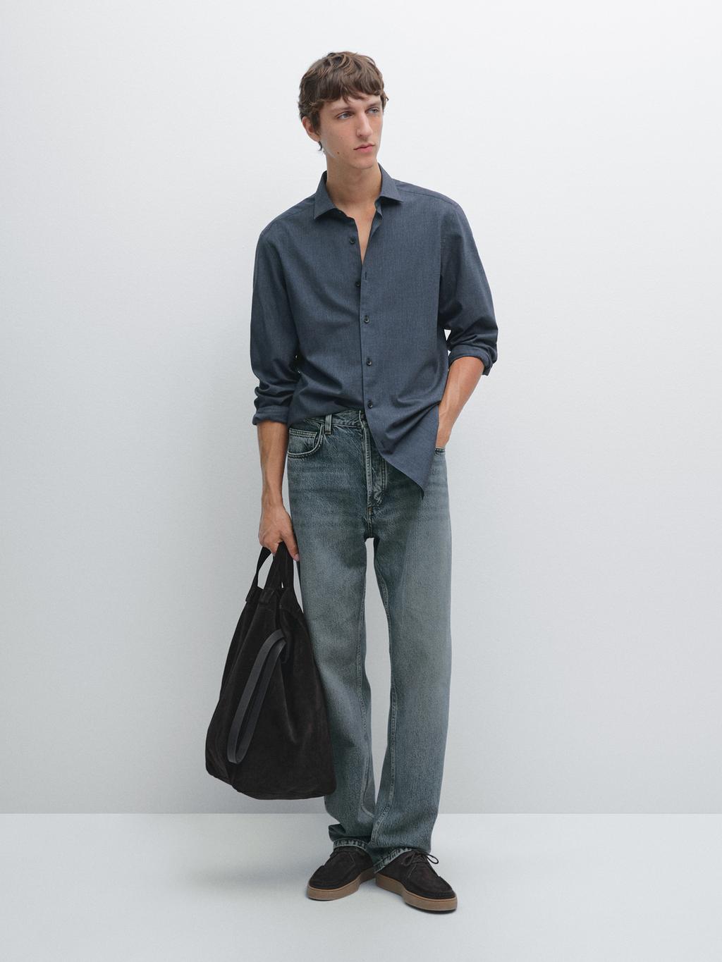 Slim fit twill melange shirt