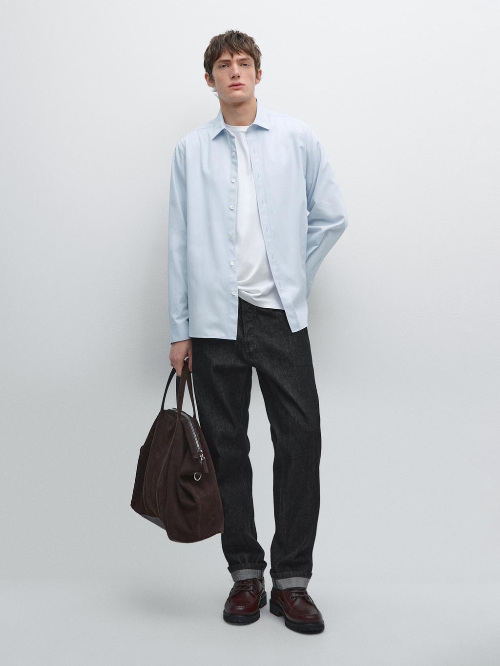 Regular fit cotton blend shirt