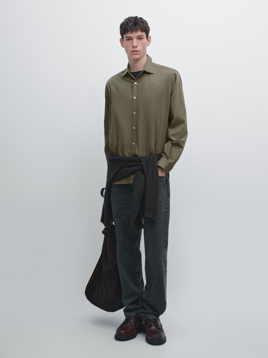 Regular fit cotton blend shirt