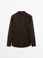 Regular fit shirt with stand collar