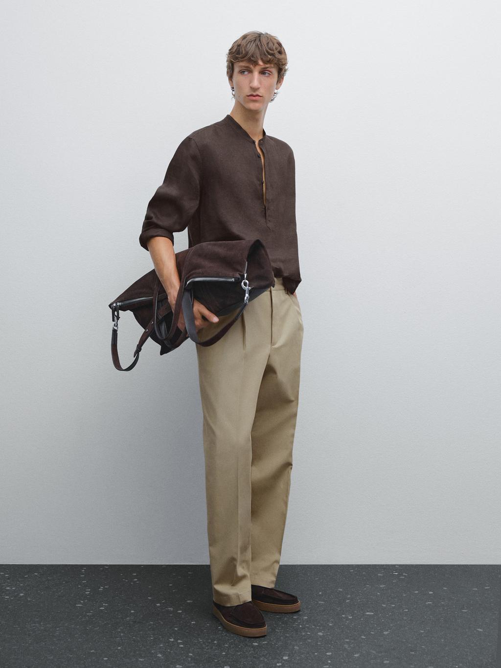 Regular fit shirt with stand collar