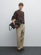 Regular fit shirt with stand collar