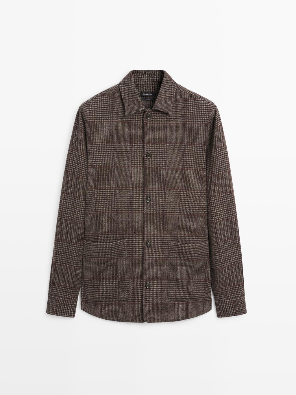 Wool blend check overshirt