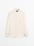 Regular fit striped 100% linen shirt