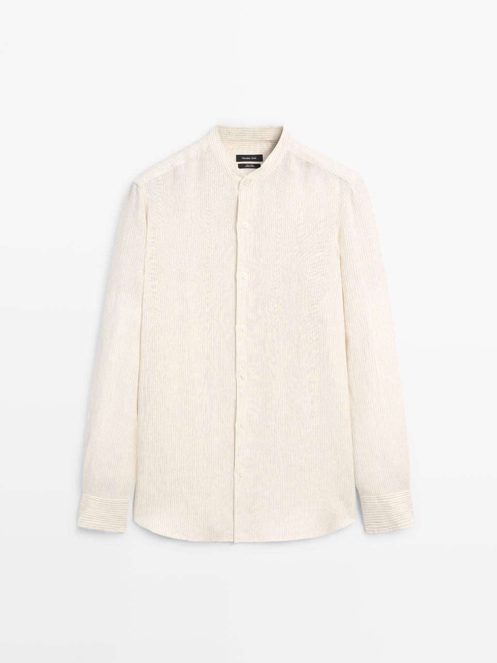 Regular fit striped 100% linen shirt