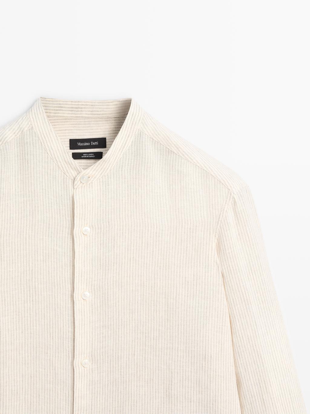 Regular fit striped 100% linen shirt