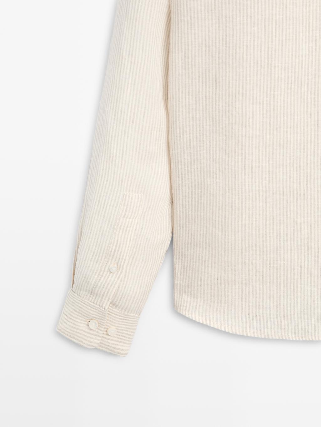 Regular fit striped 100% linen shirt