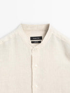 Regular fit striped 100% linen shirt
