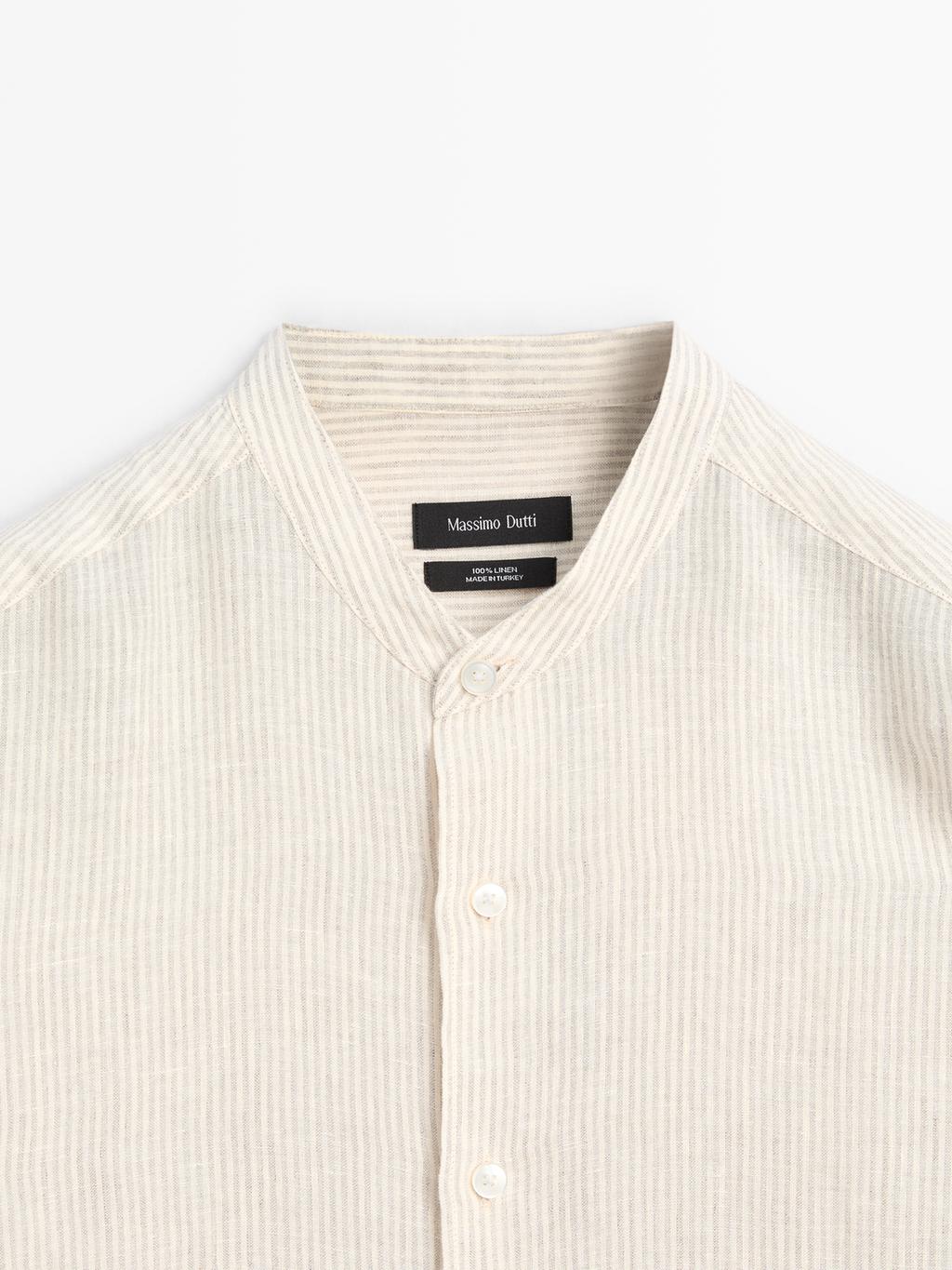 Regular fit striped 100% linen shirt