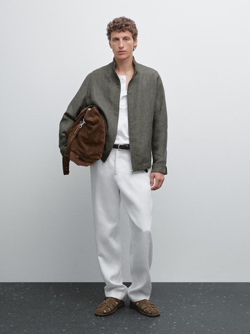 Faded textured linen blend jacket