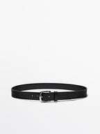 Soft nappa leather belt with nickel grey buckle