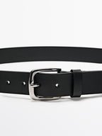 Soft nappa leather belt with nickel grey buckle