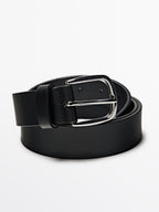 Soft nappa leather belt with nickel grey buckle