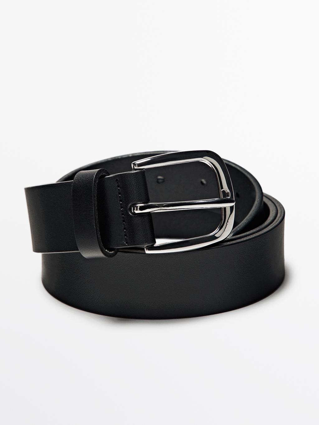 Soft nappa leather belt with nickel grey buckle