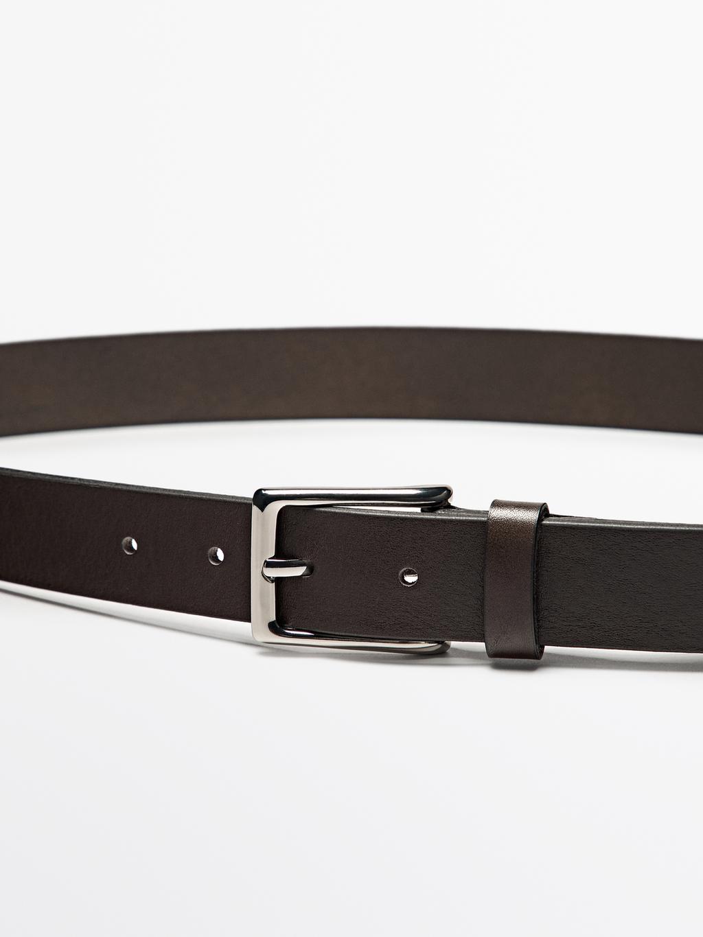 Leather belt with rectangular buckle