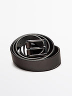 Leather belt with rectangular buckle