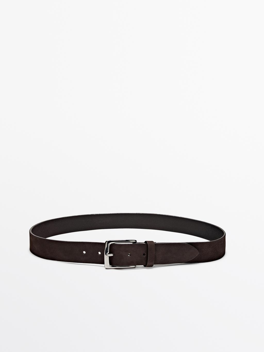 Nubuck belt with rectangular buckle