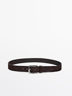 Nubuck belt with rectangular buckle