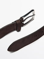 Nubuck belt with rectangular buckle