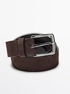 Nubuck belt with rectangular buckle