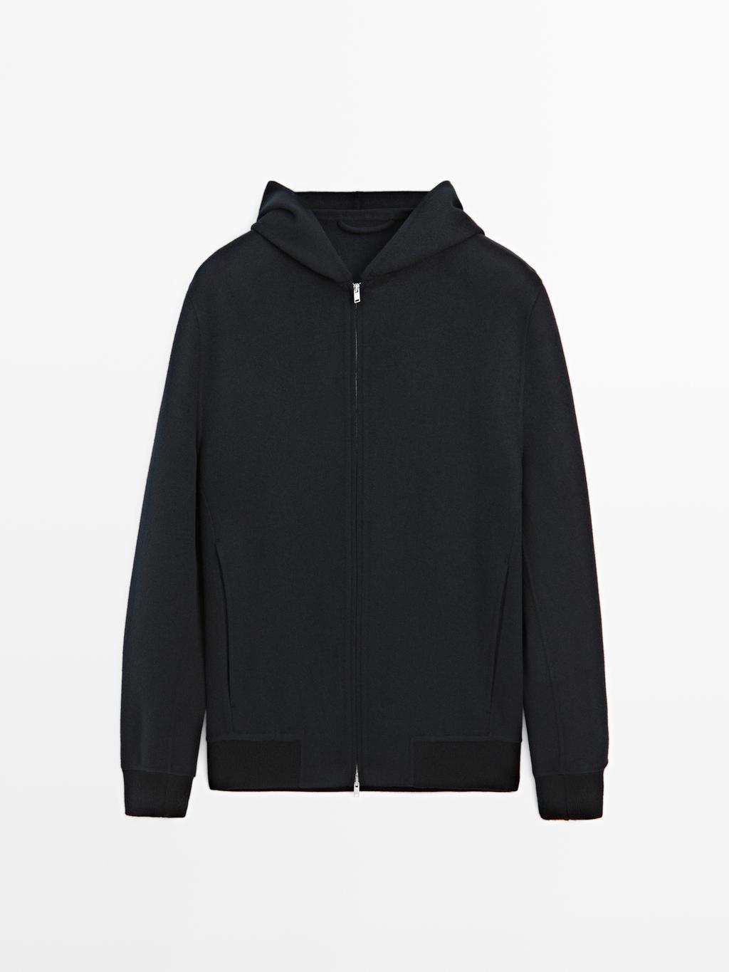 Double wool blend hooded jacket