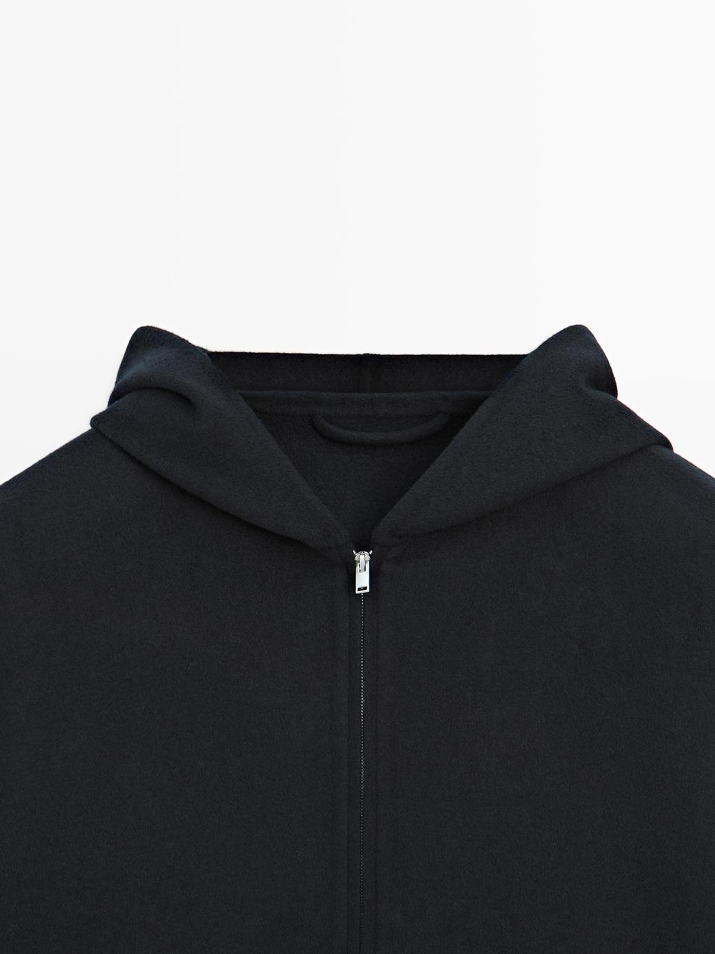 Double wool blend hooded jacket