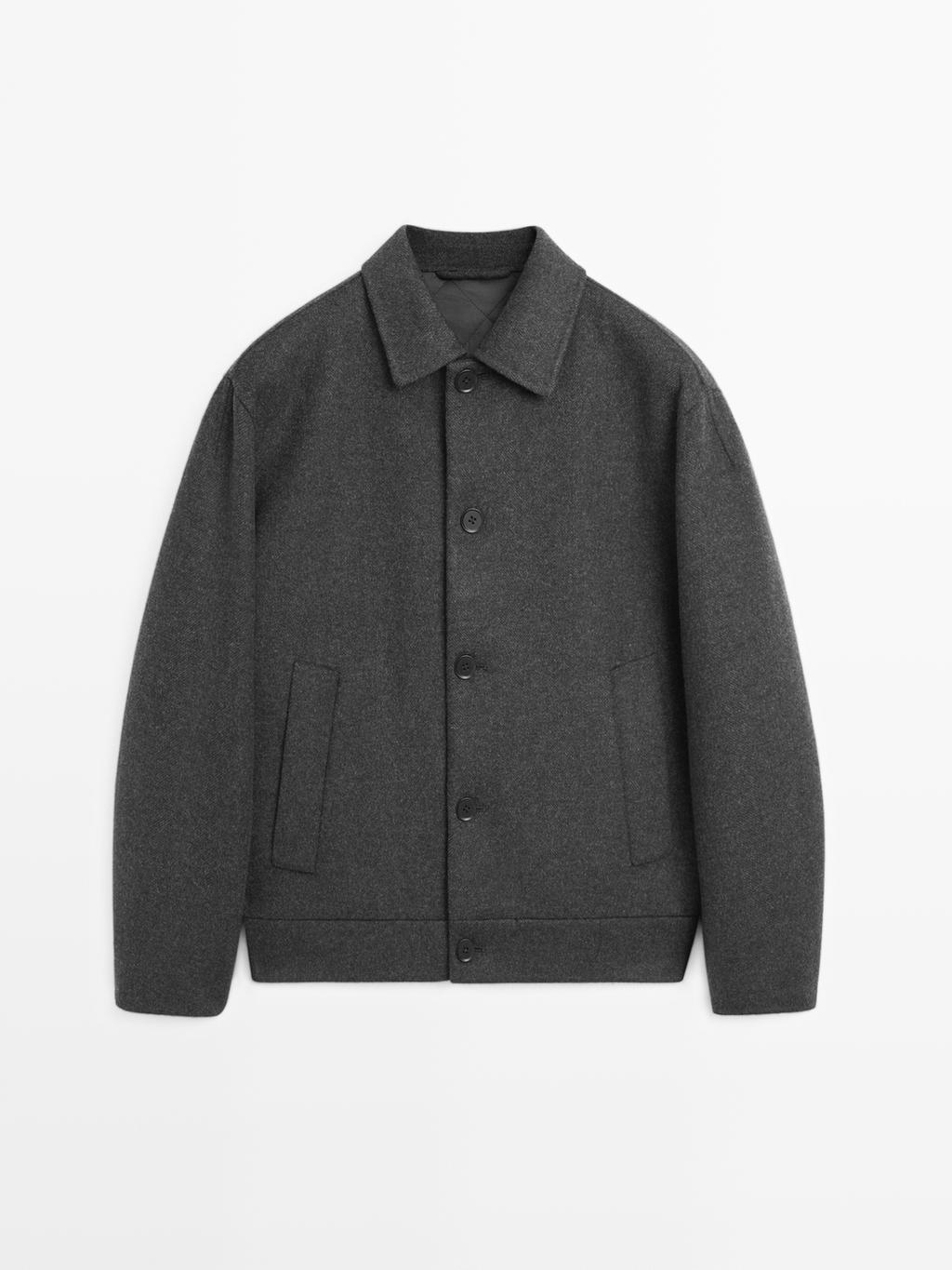 Short wool blend jacket with padded lining