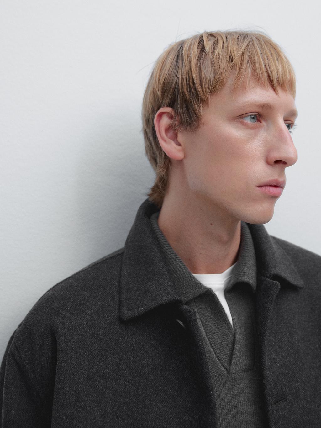 Short wool blend jacket with padded lining