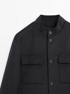 Double wool blend jacket with stand collar