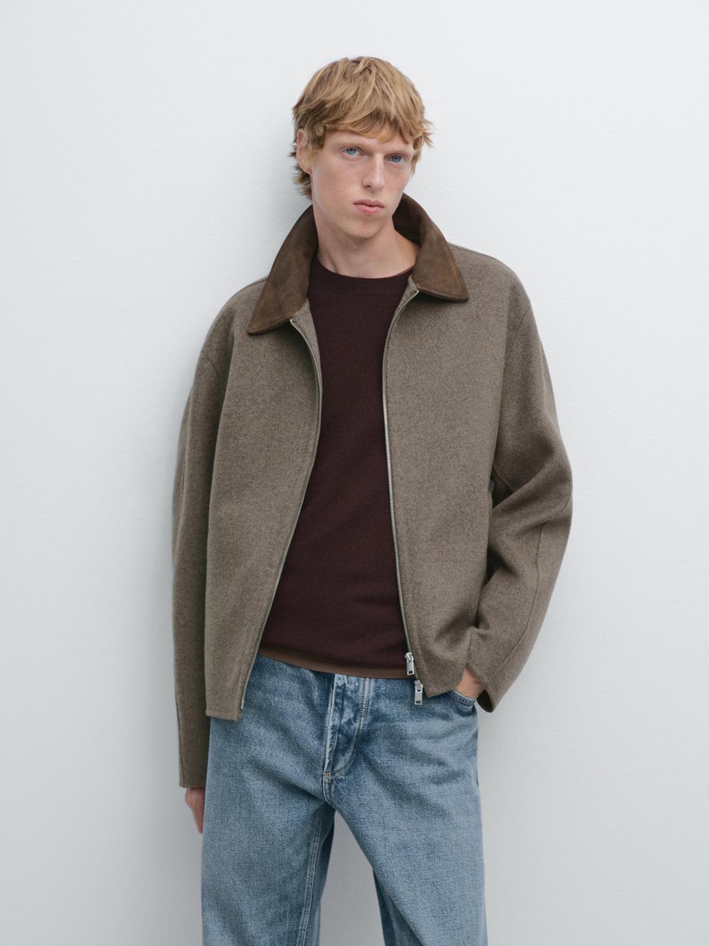 Double wool blend jacket with collar detail