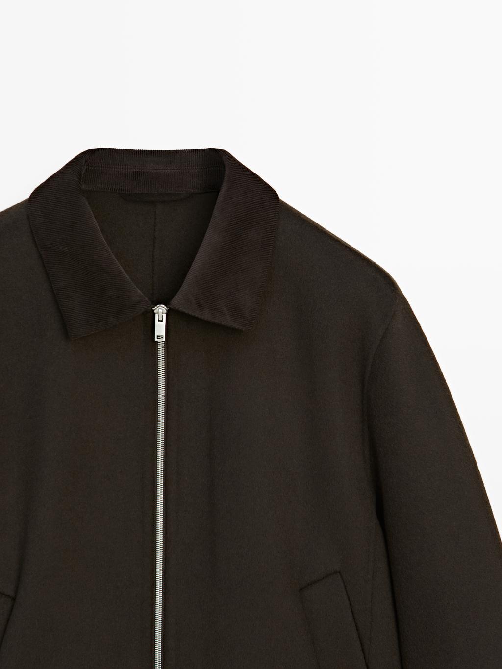 Double wool blend jacket with corduroy collar