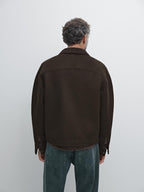 Double wool blend jacket with corduroy collar