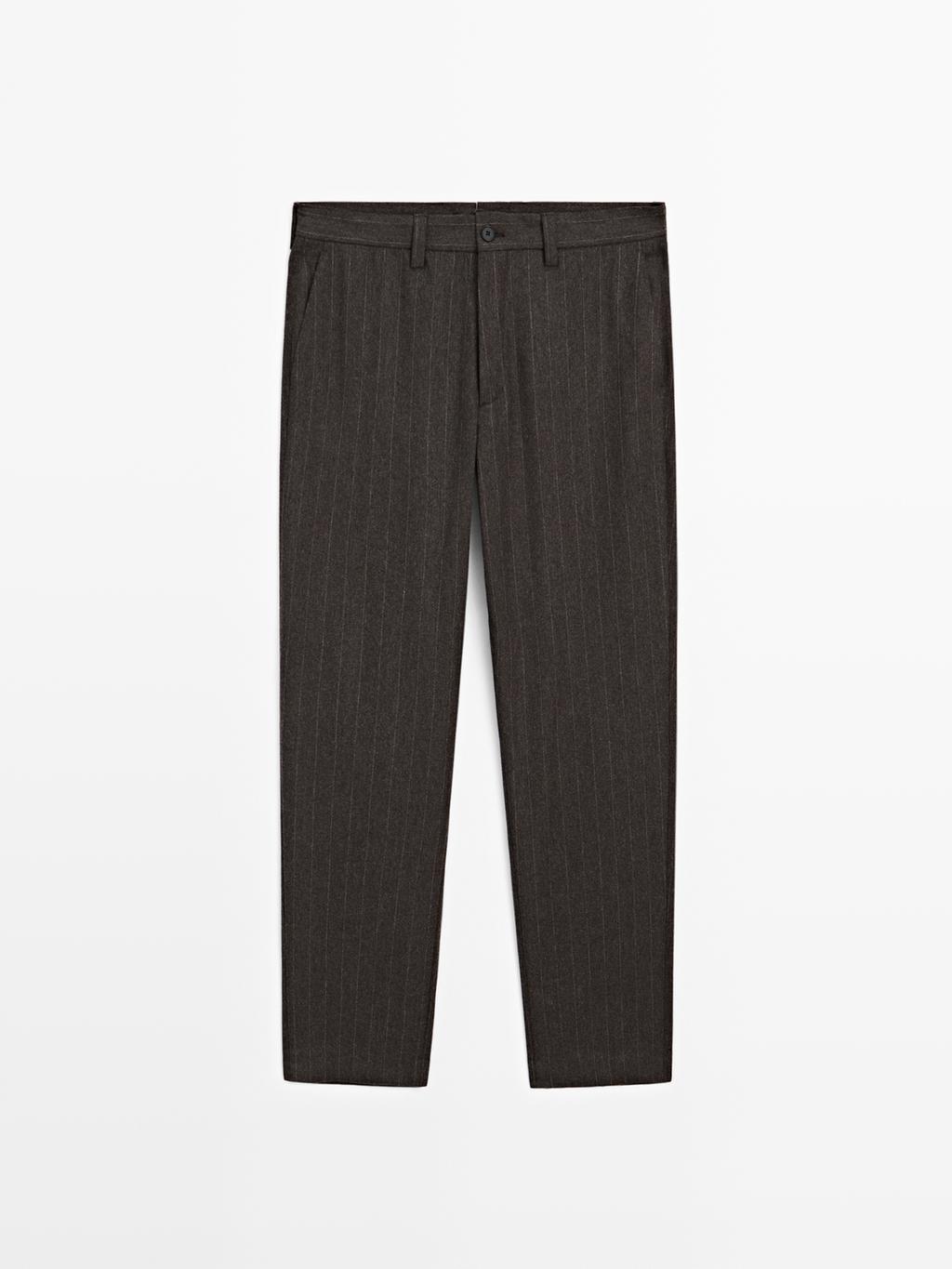 Striped wool blend suit trousers
