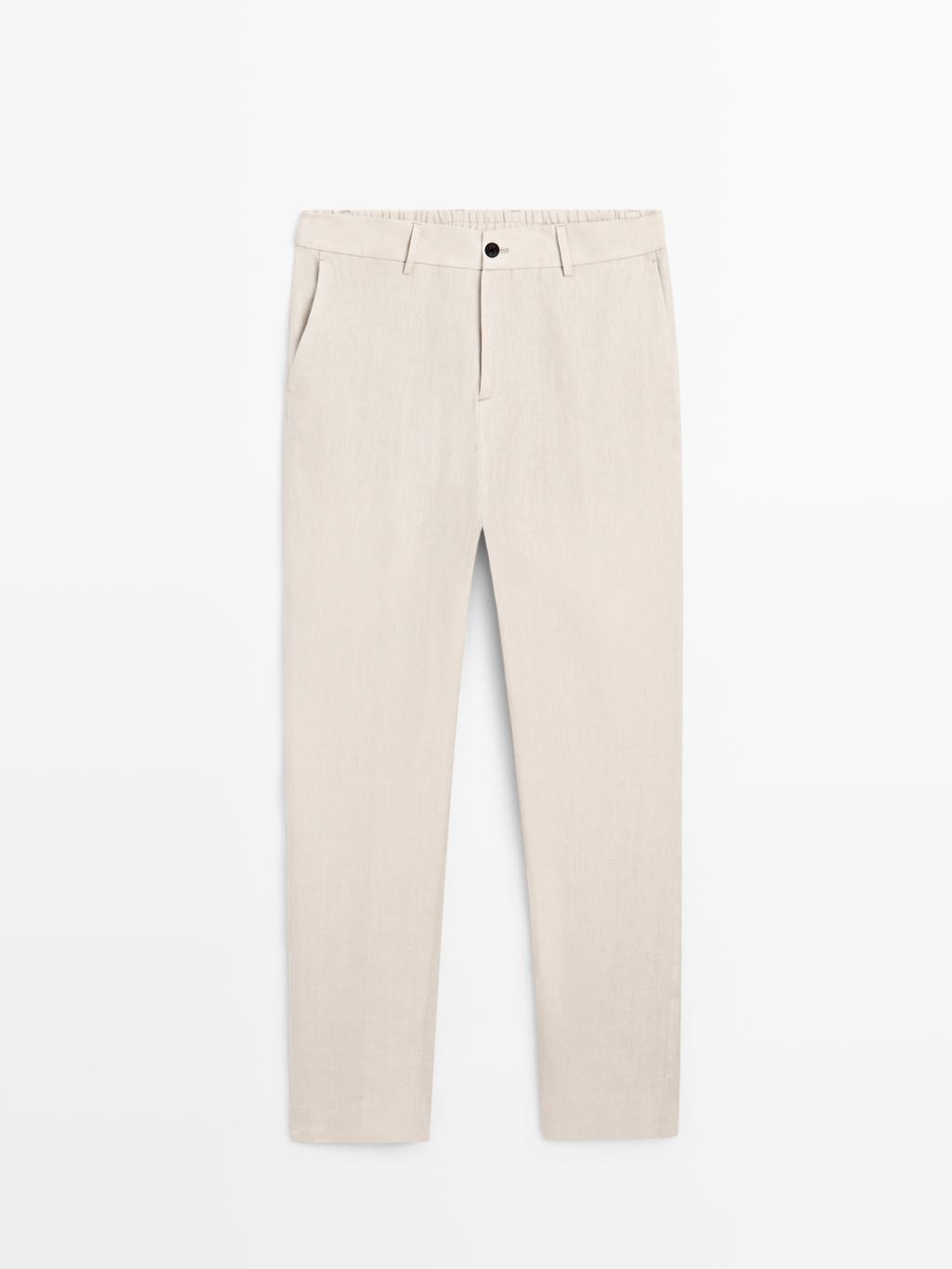 100% linen trousers with elasticated detail