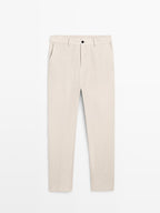 100% linen trousers with elasticated detail