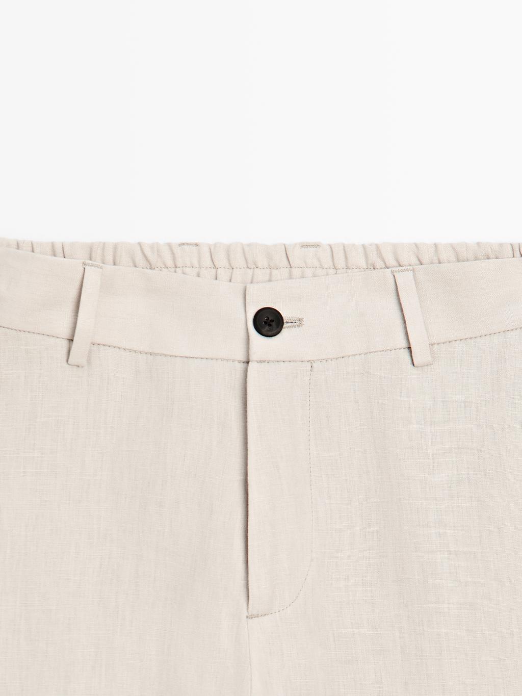 100% linen trousers with elasticated detail
