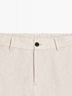 100% linen trousers with elasticated detail