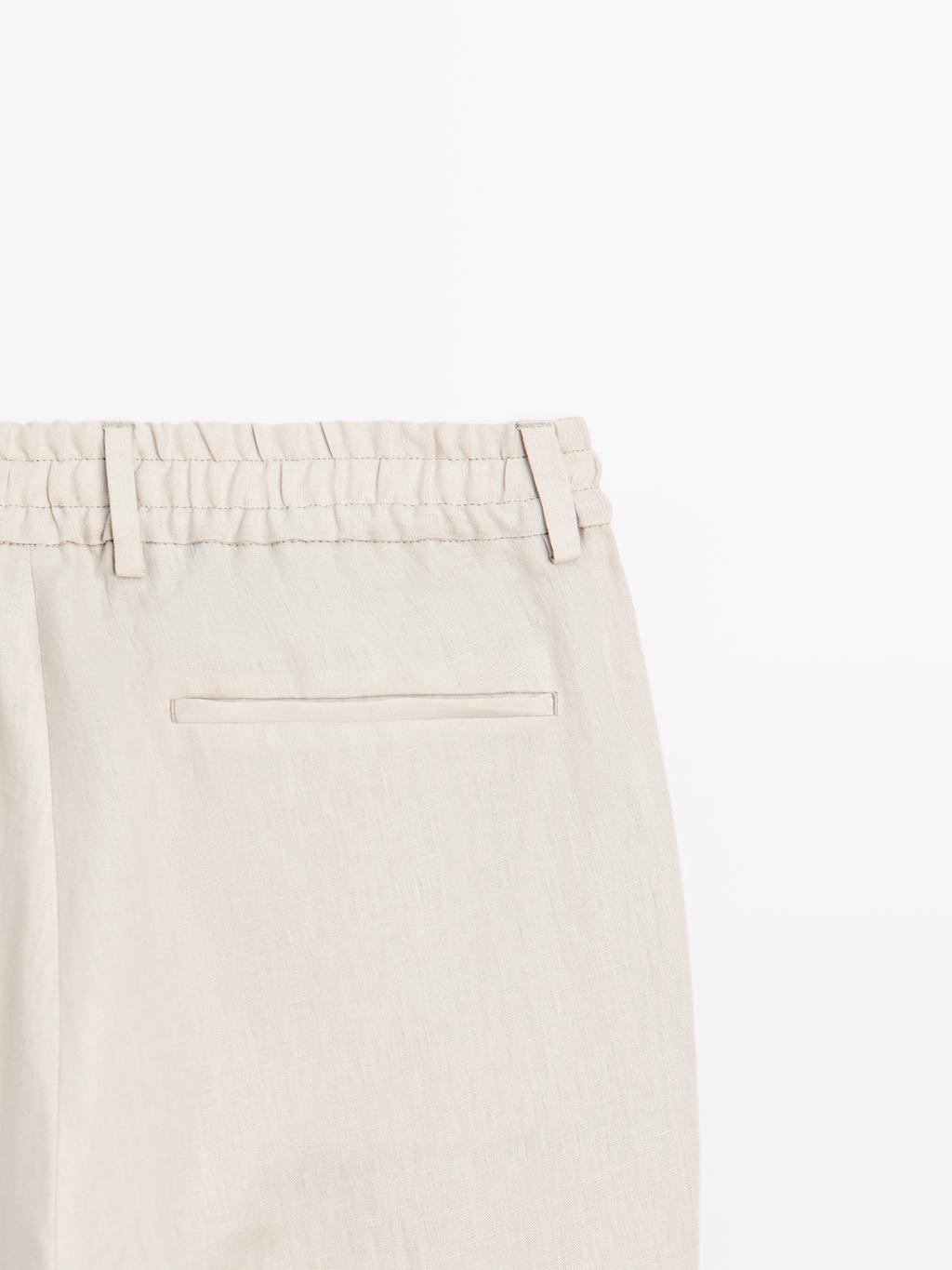 100% linen trousers with elasticated detail