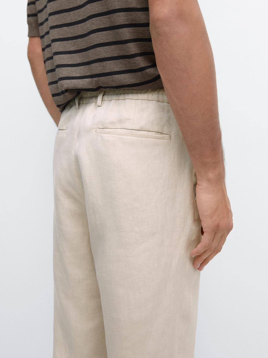100% linen trousers with elasticated detail