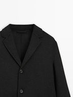 Long double wool blend coat with lapel
