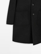 Long double wool blend coat with lapel